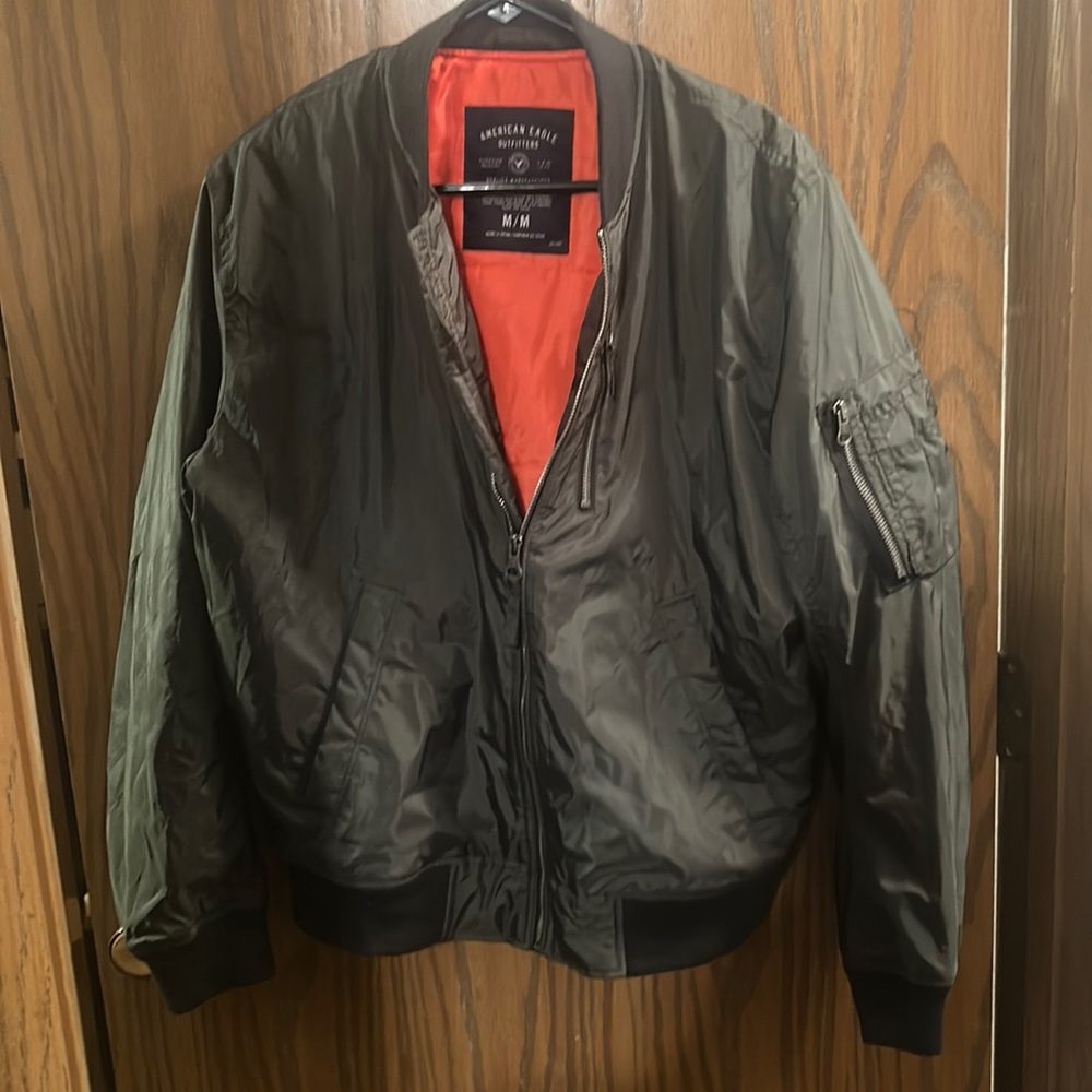 American Eagle Jacket Mens Medium Green Bomber Full Zip